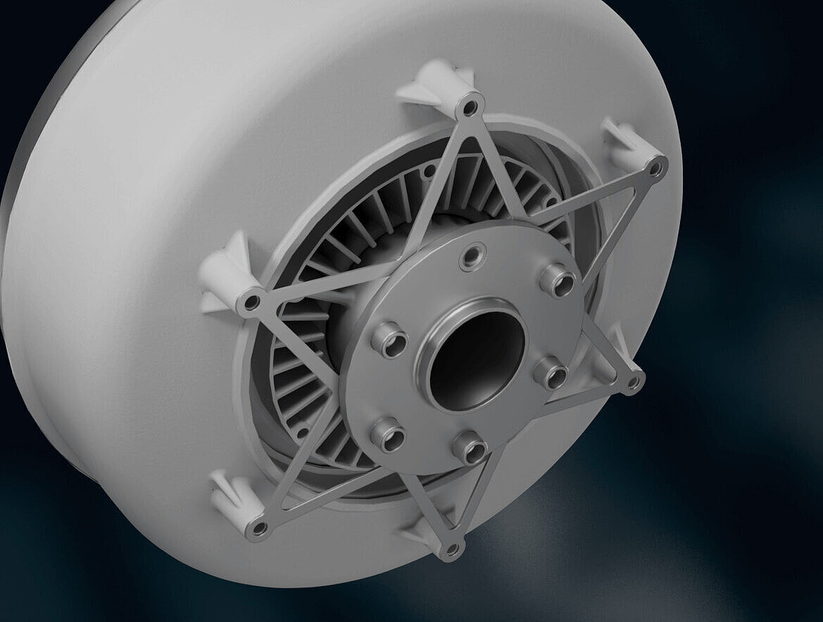 Detail eines elektrischen Propellerantriebs von Silver Atena für Luftfahrt mit integrierter Motorstruktur.