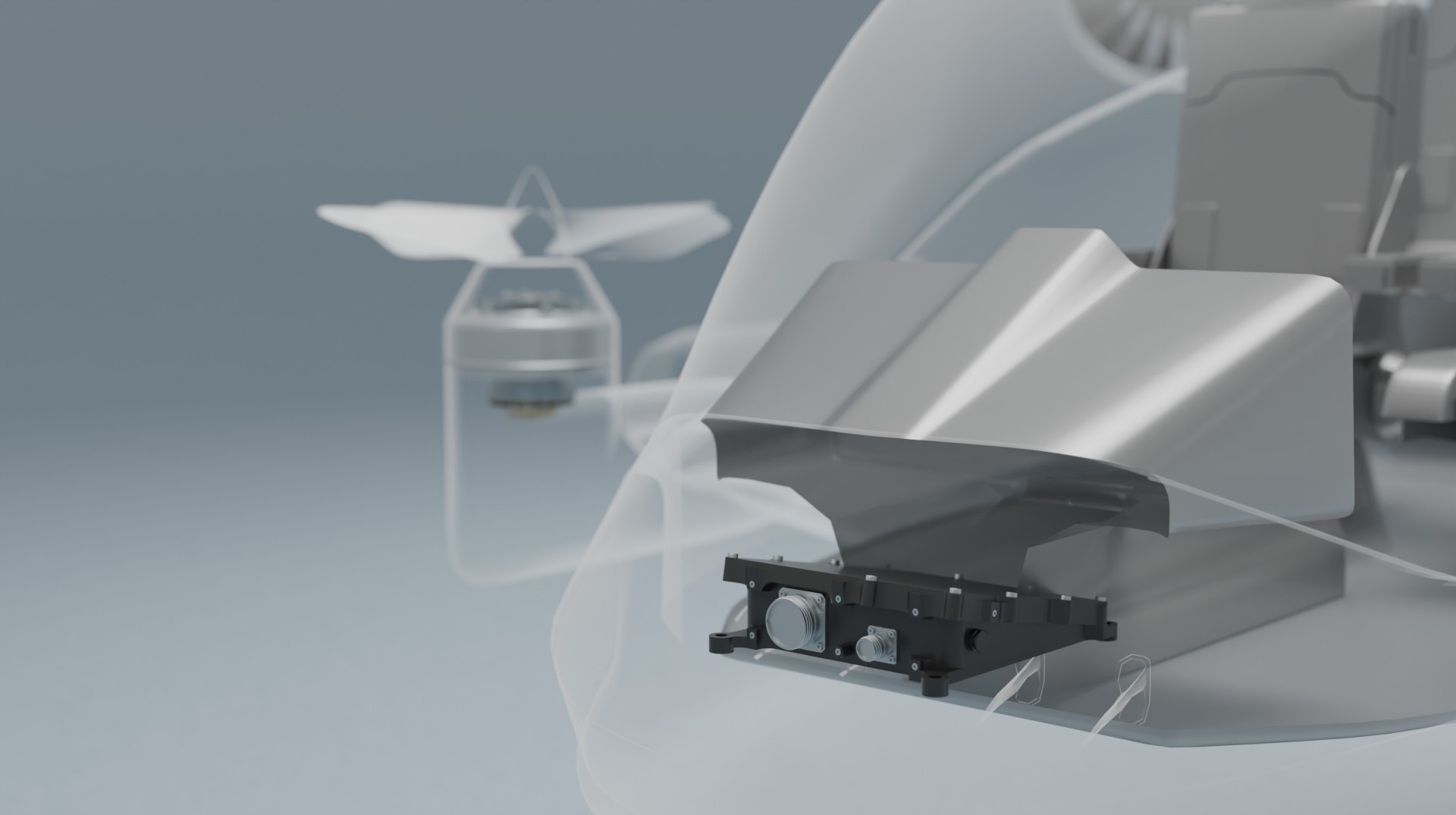 Flight Control Computer im Flugzeug integriert – Avionik-Steuerrechner für automatische Flugsteuerung.