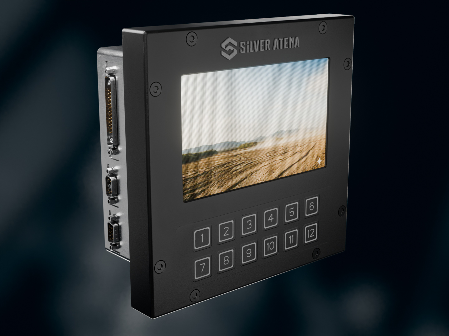 Detail eines kompakten Bedien- und Anzeigegeräts für Defence mit Display und Tastenfeld.