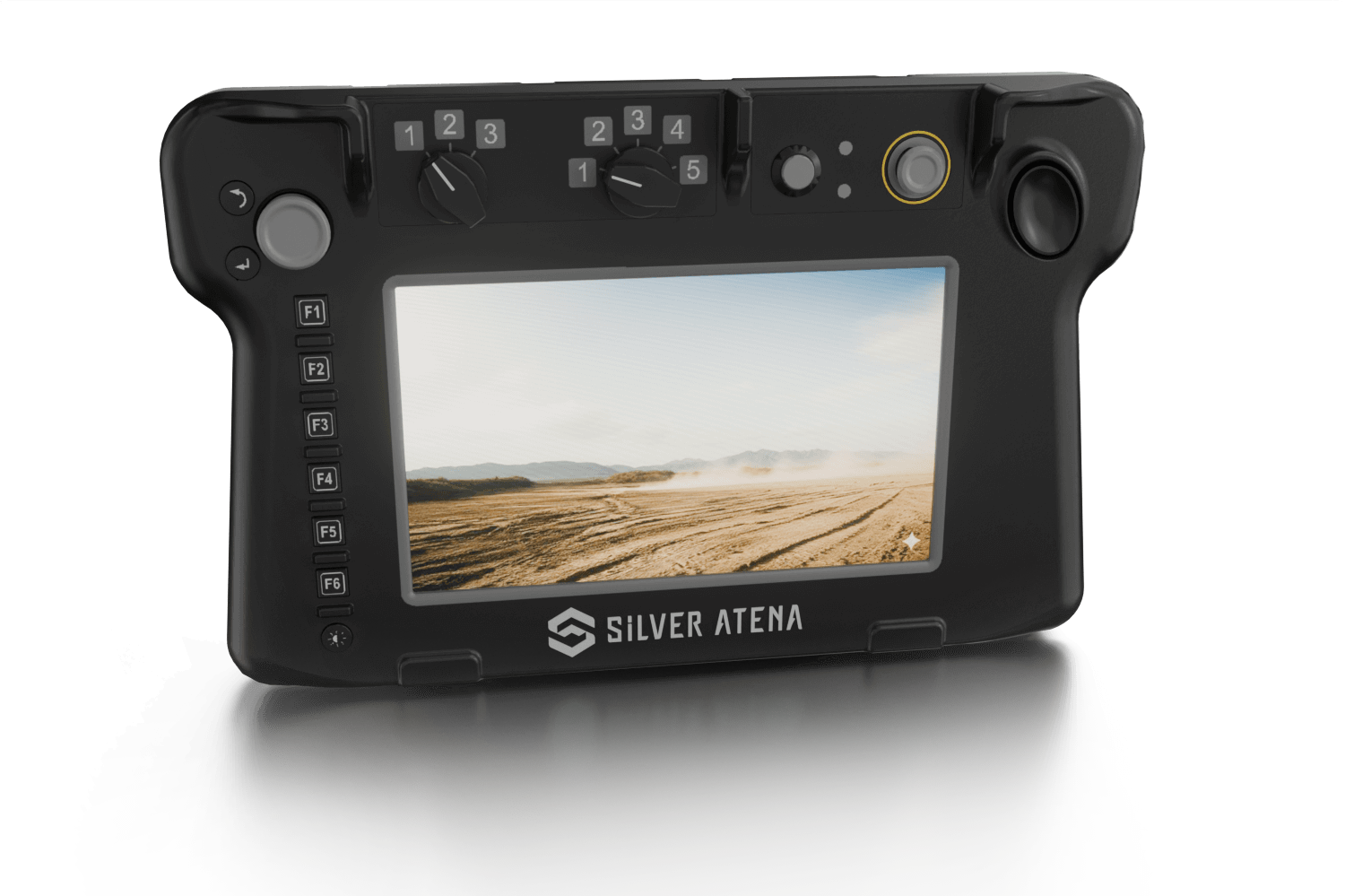 Robustes 10,1-Zoll Bedien- und Anzeigegerät (BAG) von Silver Atena für militärische Fahrzeuge.