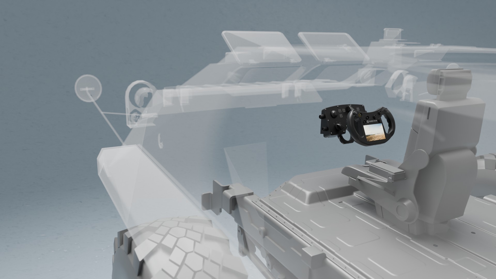 Zentrale Bedieneinheit ZBE im militärischen Fahrzeugcockpit mit integriertem Steuer- und Anzeigeinterface.